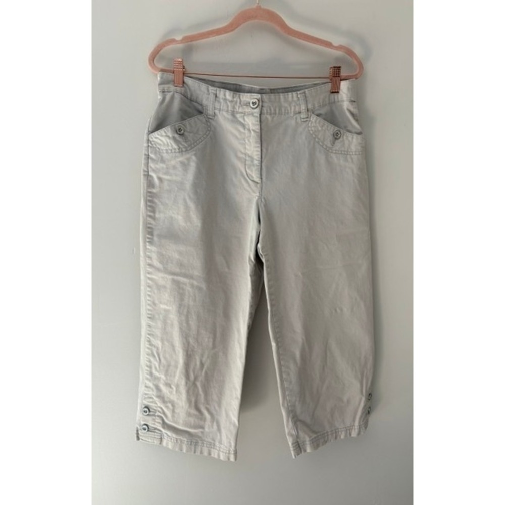 Karen Scott Womens Khaki Capri Pants Tan Cropped Stretch‎ Trousers Size 8